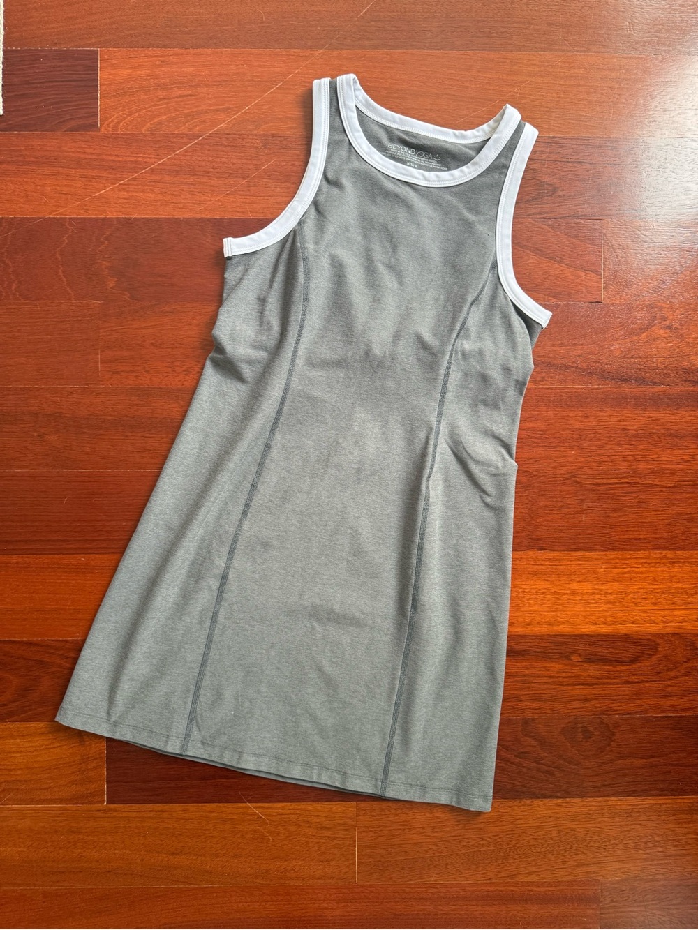Beyond Yoga Gray Tank Mini Dress with White Trim